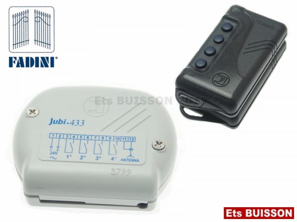 Télécommandes 4 canaux & récepteur Fadini Jubi 433 Mhz